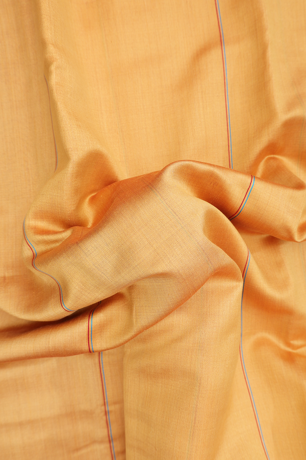 Tussar Silk Saree In Yellow With Stripes Design