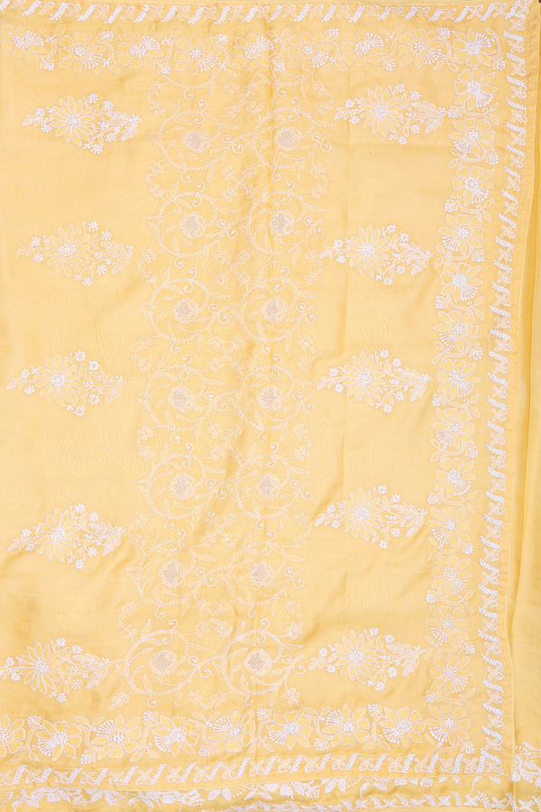 Tussar Silk Saree In Yellow With Embroidered Design