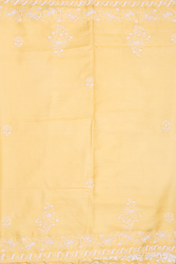 Tussar Silk Saree In Yellow With Embroidered Design