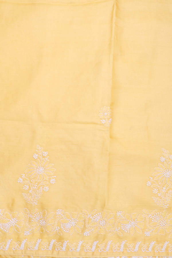 Tussar Silk Saree In Yellow With Embroidered Design