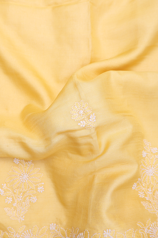 Tussar Silk Saree In Yellow With Embroidered Design