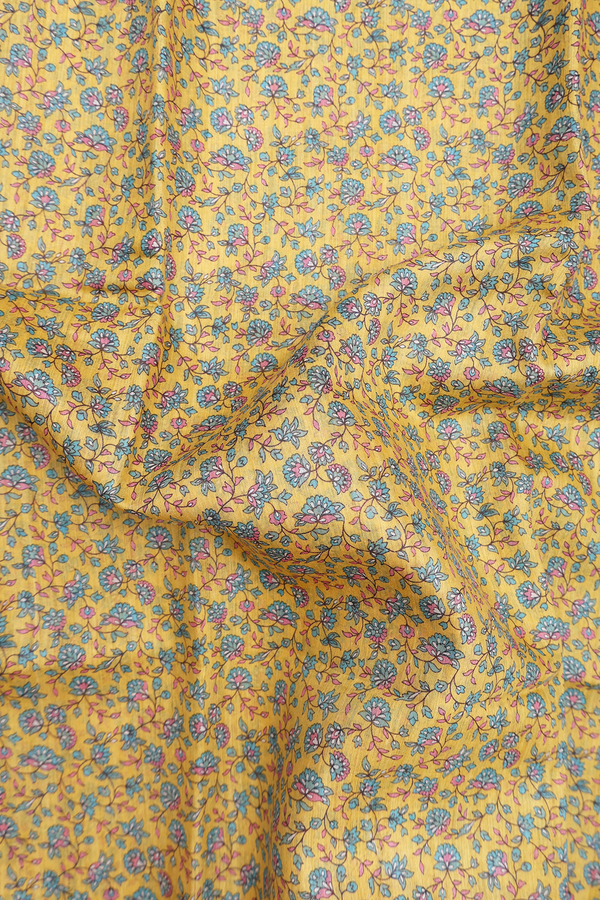 Tussar Silk Saree In Yellow With Floral Design
