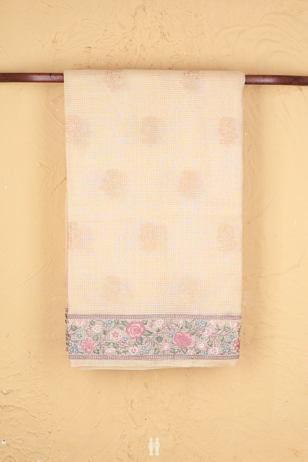 Tussar Silk Saree In Yellowish Beige With Floral Buttas