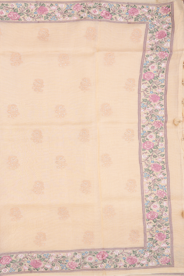 Tussar Silk Saree In Yellowish Beige With Floral Buttas