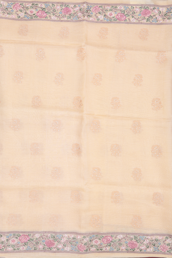 Tussar Silk Saree In Yellowish Beige With Floral Buttas