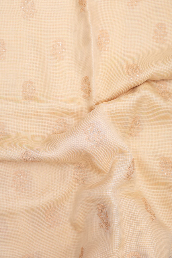 Tussar Silk Saree In Yellowish Beige With Floral Buttas