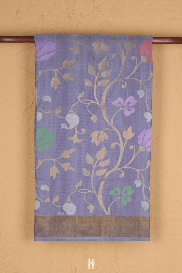 Uppada Silk Saree In Pigeon Blue With Floral Design