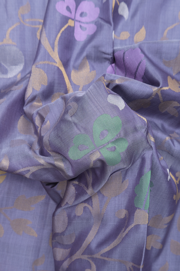 Uppada Silk Saree In Pigeon Blue With Floral Design