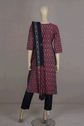 V- Split Neck Allover Design Burgundy Red Cotton Salwar Set