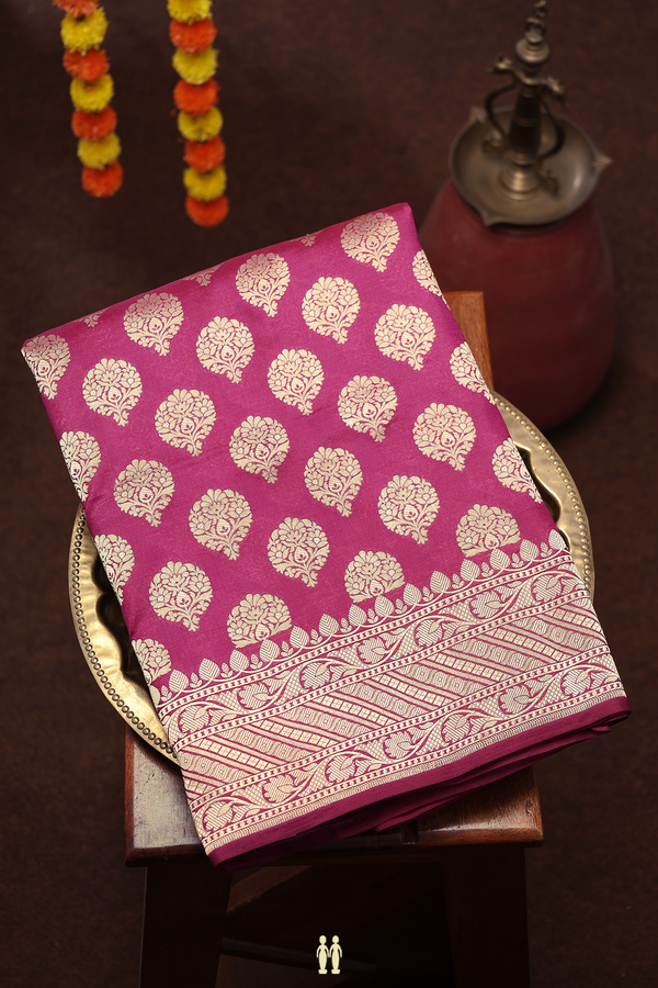 Banarasi Silk Saree In Plum Purple With Zari Buttas