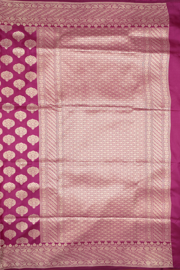 Banarasi Silk Saree In Plum Purple With Zari Buttas