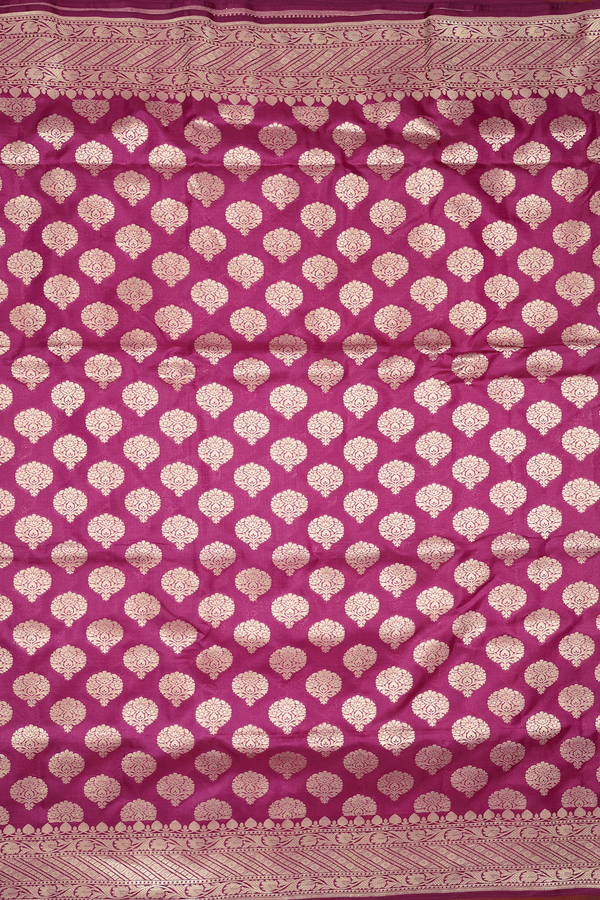 Banarasi Silk Saree In Plum Purple With Zari Buttas