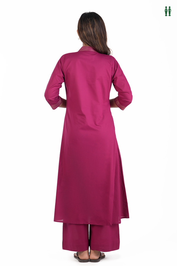V-Neck Plain Berry Purple Cotton Salwar Set