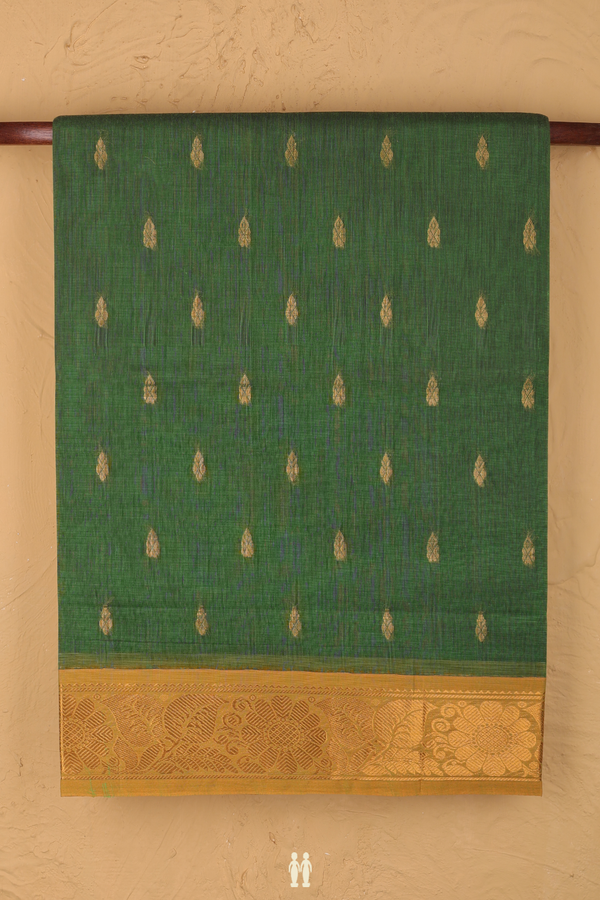 Venkatagiri Cotton Saree In Green With Zari Buttas