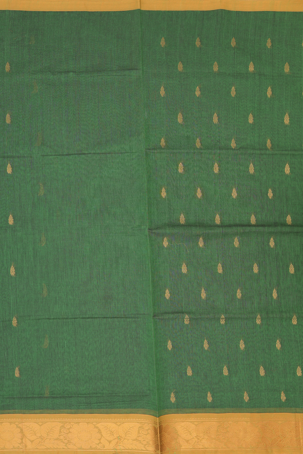 Venkatagiri Cotton Saree In Green With Zari Buttas