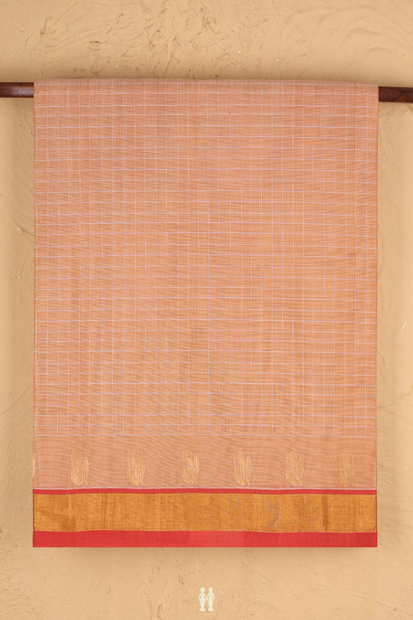 Venkatagiri Cotton Saree In Biscuit Color With Checks Design