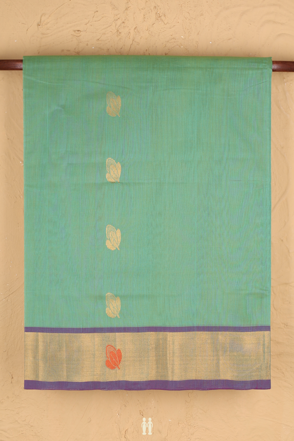 Venkatagiri Cotton Saree In Green With Zari Buttas