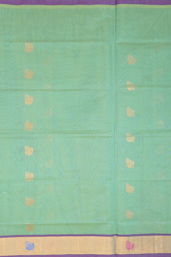 Venkatagiri Cotton Saree In Green With Zari Buttas