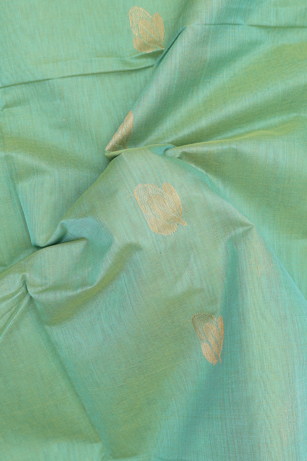 Venkatagiri Cotton Saree In Green With Zari Buttas