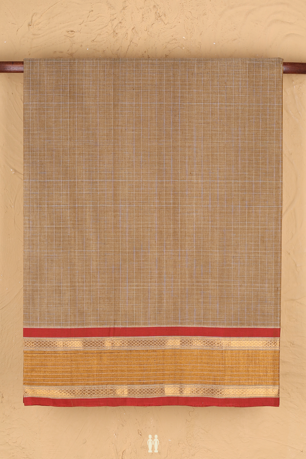 Venkatagiri Cotton Saree In Khaki With Checks Design