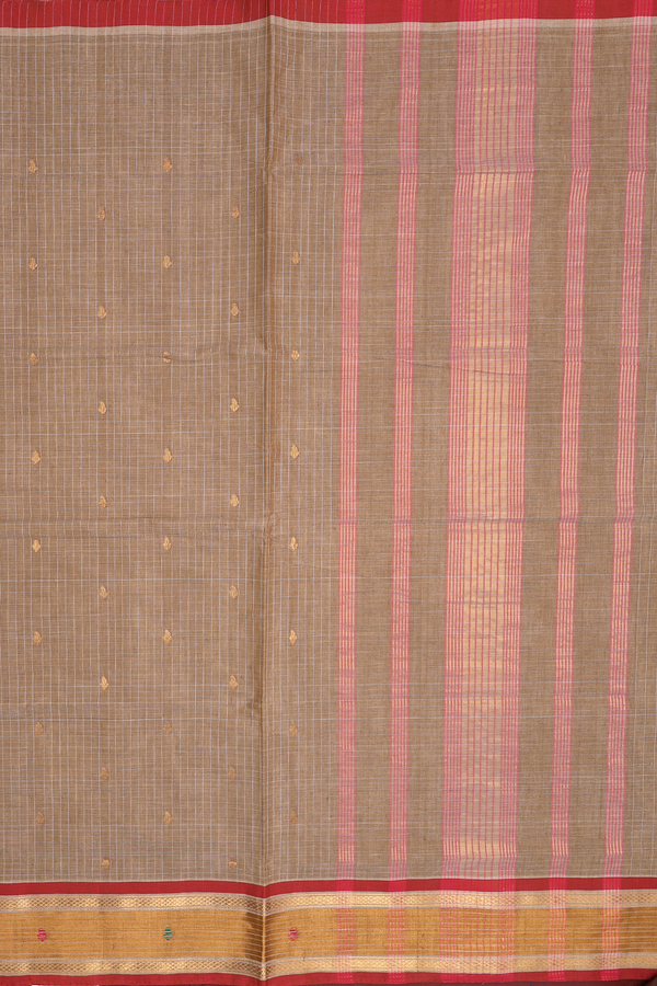 Venkatagiri Cotton Saree In Khaki With Checks Design