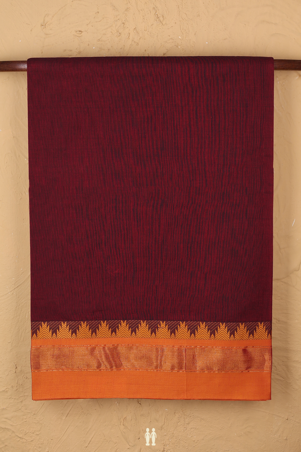 Venkatagiri Cotton Saree In Maroon With Temple Border