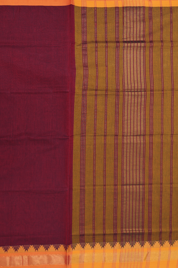 Venkatagiri Cotton Saree In Maroon With Temple Border