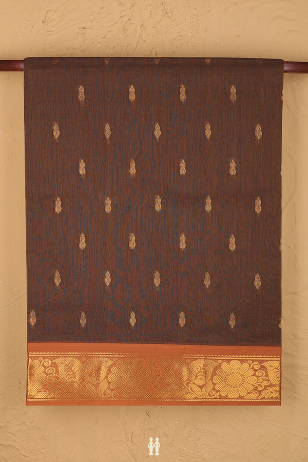 Venkatagiri Cotton Saree In Walnut Brown With Floral Border