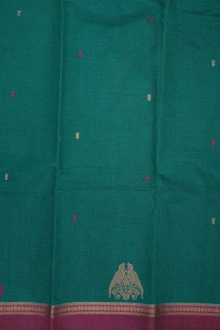 Zari And Threadwork Buttis Teal Green Kanchi Cotton Saree