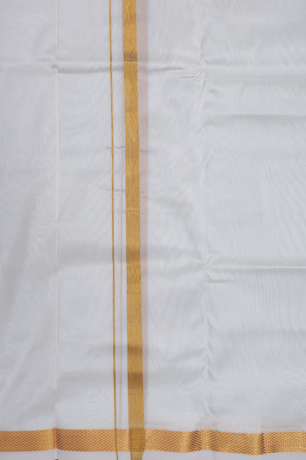 Zari Border Egg White Art Silk Dhoti With Angavastram Set