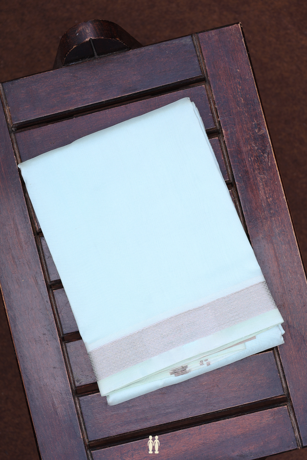 Zari Border Mint Green Silk Dhoti With Angavastram Set