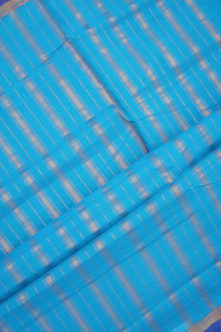 Zari Border Plain Deep Sky Blue Mangalagiri Cotton Saree