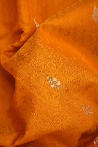 Zari Buttas Royal Orange Kora Silk Cotton Saree