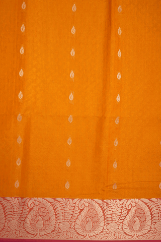 Zari Buttas Royal Orange Kora Silk Cotton Saree