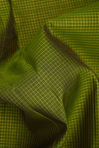 Zari Checked Design Mehendi Green Kanchipuram Silk Saree