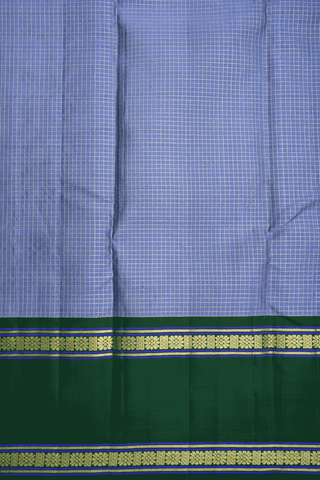 Zari Checked Design Steel Blue Kanchipuram Silk Saree