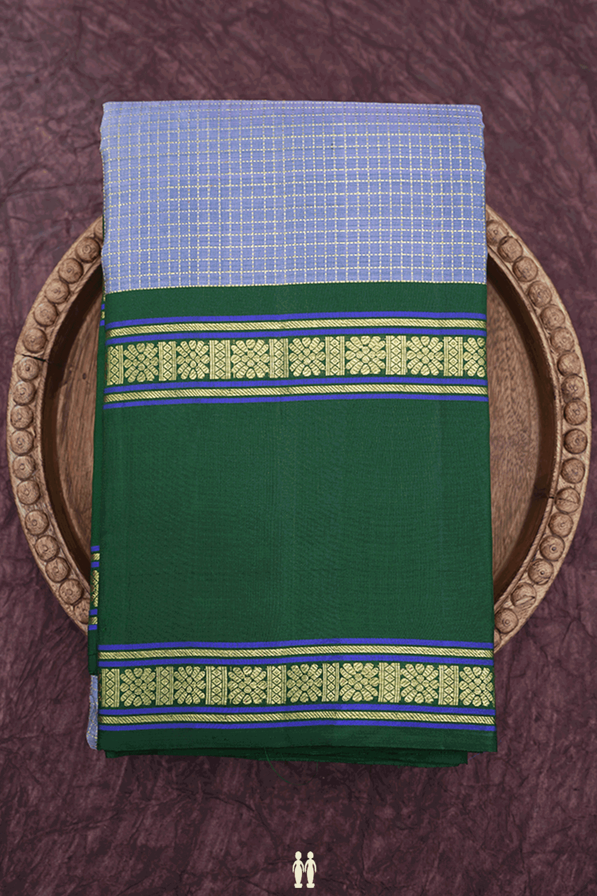 Zari Checked Design Steel Blue Kanchipuram Silk Saree