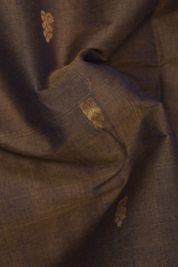 Venkatagiri Cotton Saree In Oxford Brown With Zari Buttas