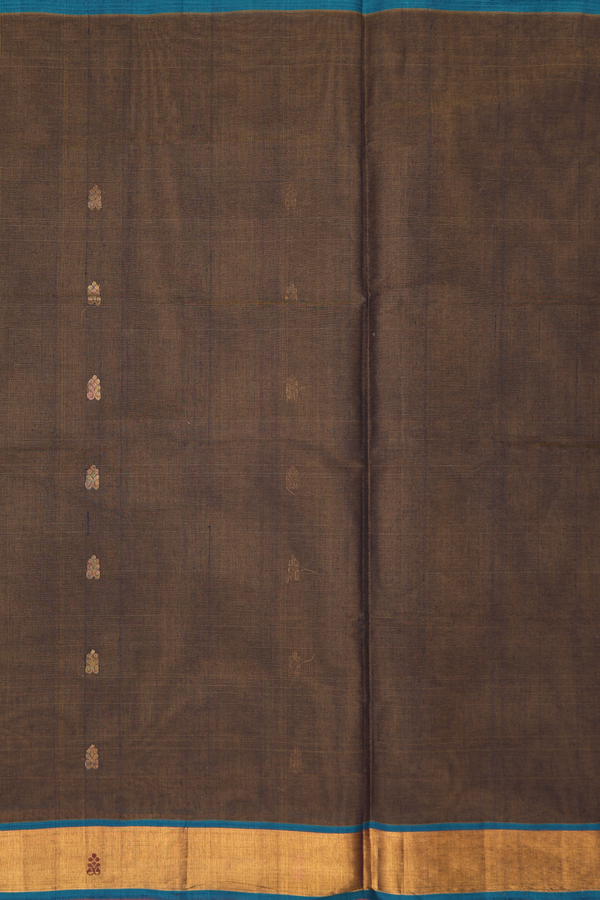 Venkatagiri Cotton Saree In Oxford Brown With Zari Buttas