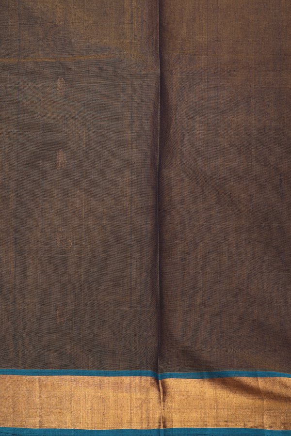 Venkatagiri Cotton Saree In Oxford Brown With Zari Buttas