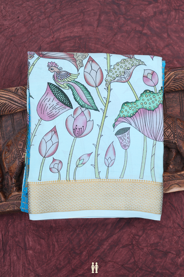 Mysore Silk Saree In Shades Of Blue With Half And Half Design