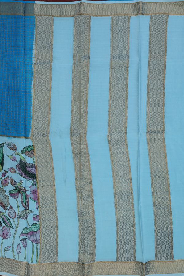 Mysore Silk Saree In Shades Of Blue With Half And Half Design