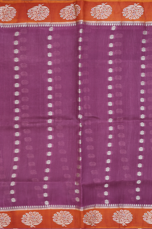 Raw Silk Saree In Purple With Floral Buttas
