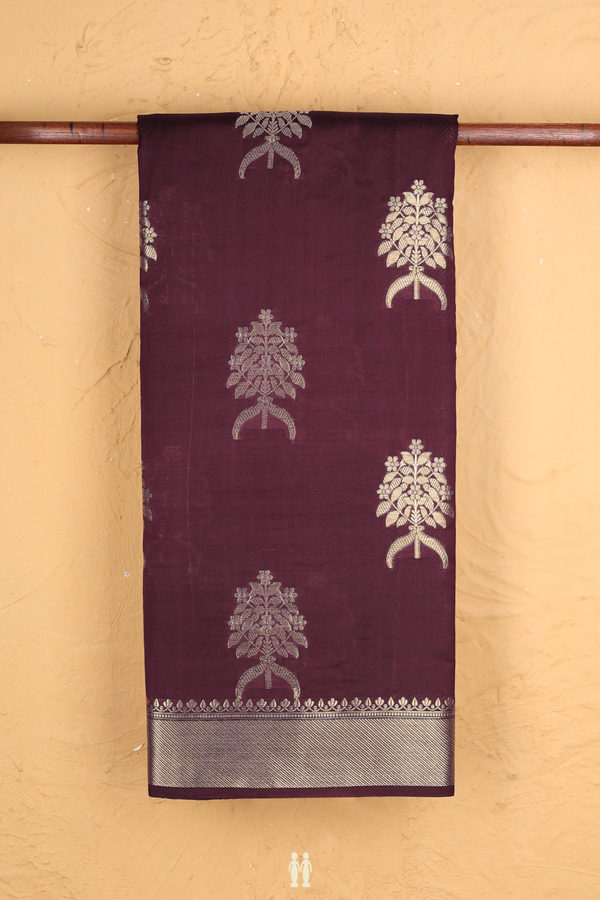 Raw Silk Saree In Plum Purple With Floral Motifs