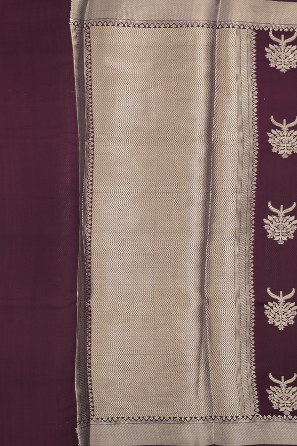 Raw Silk Saree In Plum Purple With Floral Motifs