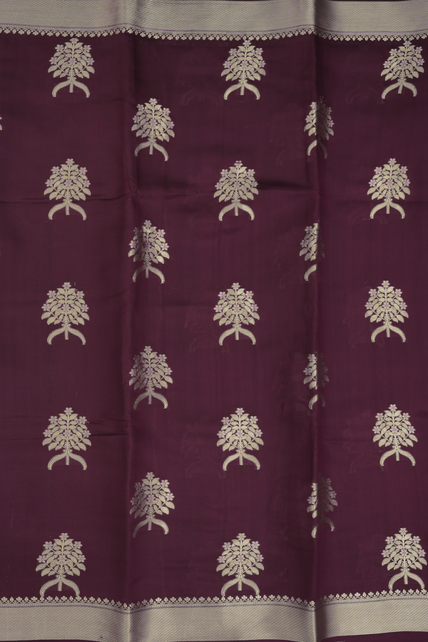 Raw Silk Saree In Plum Purple With Floral Motifs