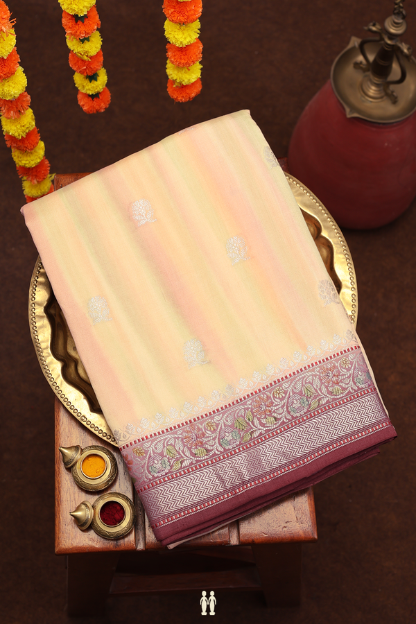 Raw Silk Saree In Multicolor With Floral Buttas