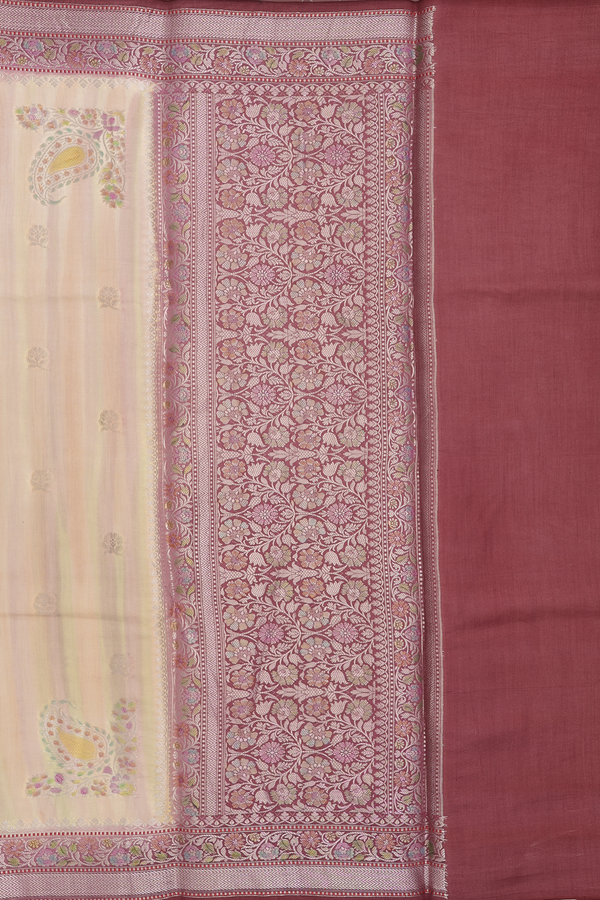 Raw Silk Saree In Multicolor With Floral Buttas