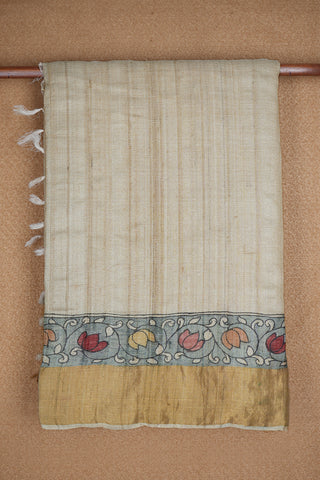 Kalamkari Hand Painted Beige Tussar Silk Saree