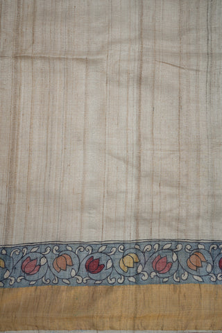 Kalamkari Hand Painted Beige Tussar Silk Saree